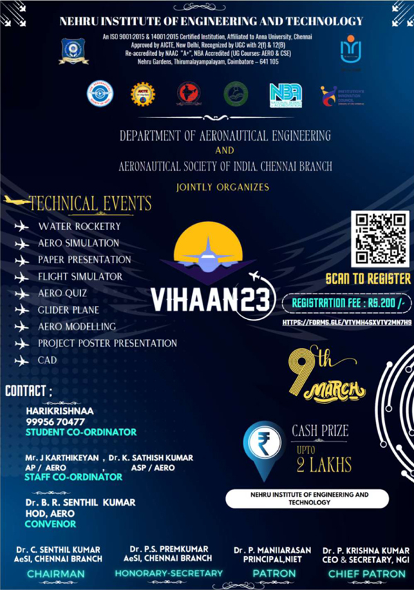 Glimpses of National symposium VIHAAN 2023 on 9th March 2023 organized by Nehru Institute of
      Engineering & Technology
